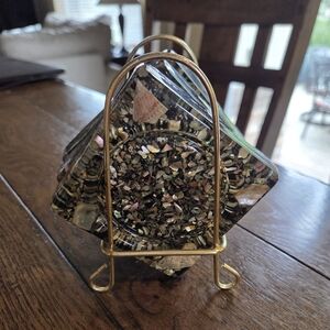 Mid Century Mod Lucite Coaster Set With Rack Crushed Avalone Shells